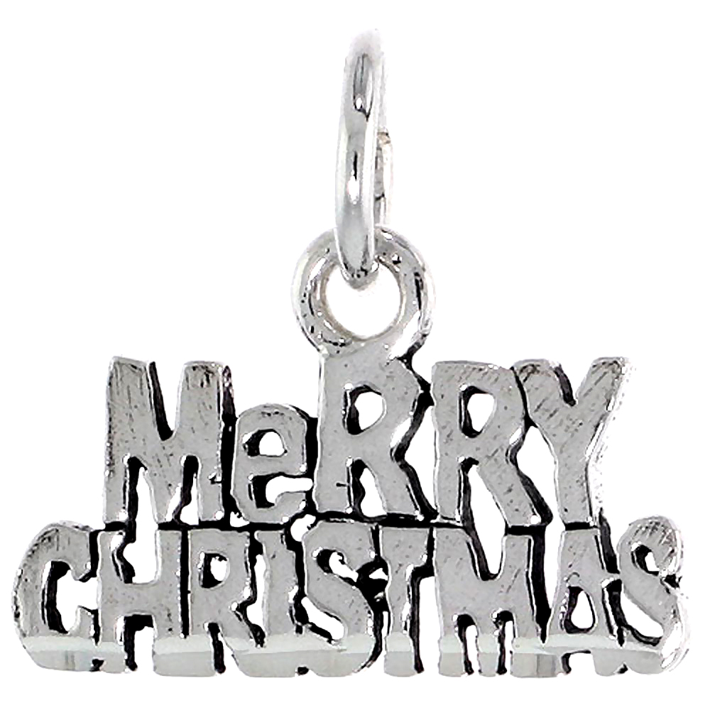 Sterling Silver Merry Christmas Word Pendant Talking Charm for Women and Men 1 inch wide