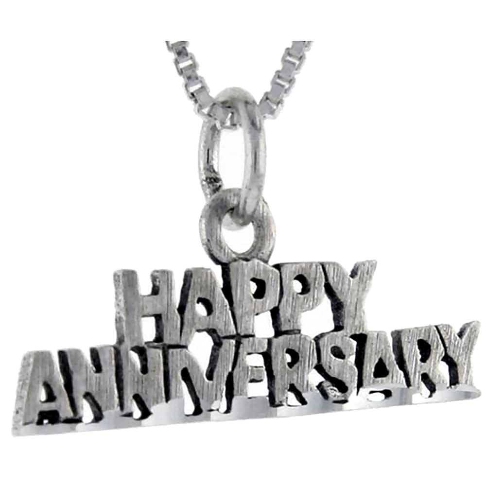 Sterling Silver Happy Anniversary Word Pendant Talking Charm for Women and Men 1 inch wide