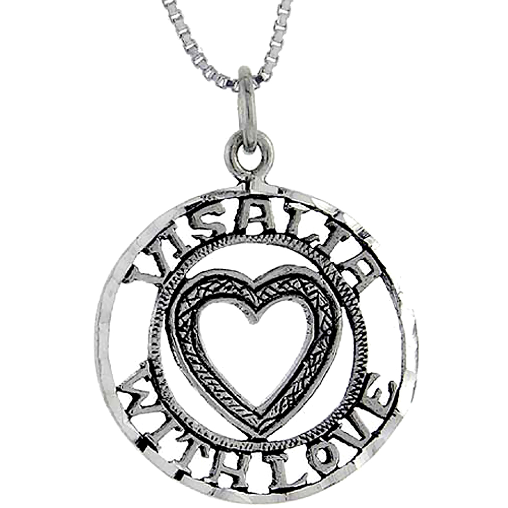 Sterling Silver Visalia with Love Word Pendant Talking Charm for Women and Men 1 inch wide