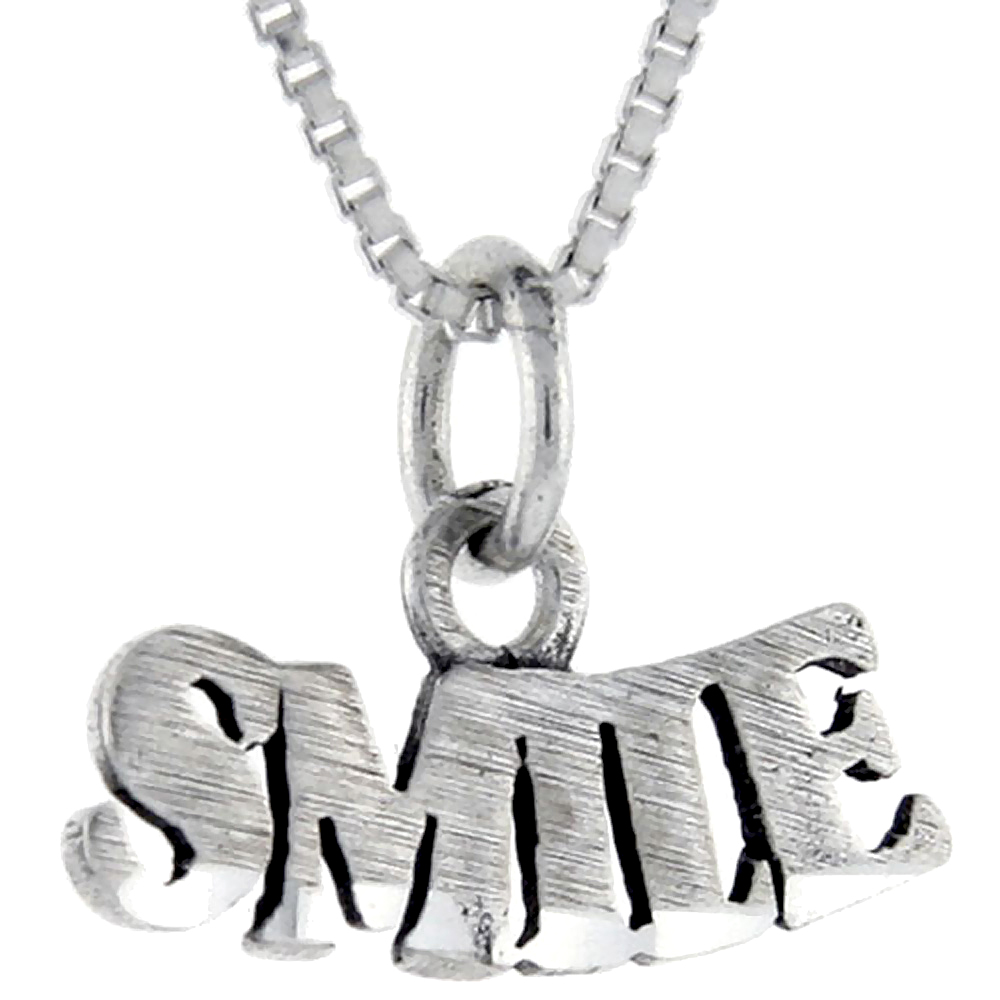 Sterling Silver Smile Word Pendant Talking Charm for Women and Men 1 inch wide