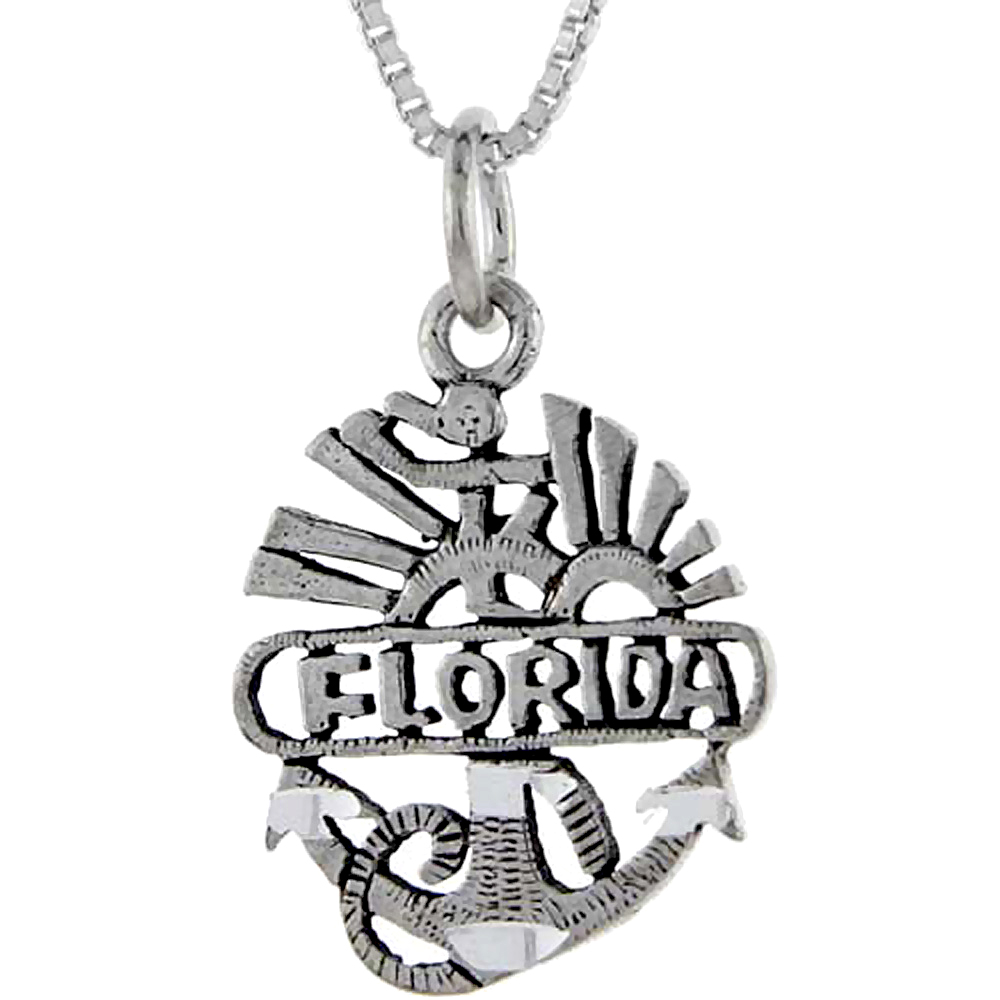 Sterling Silver Florida Word Pendant Talking Charm for Women and Men 1 inch wide