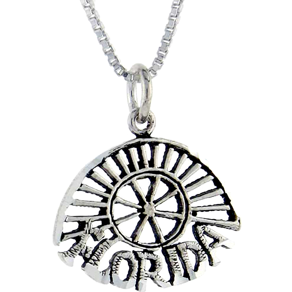 Sterling Silver Florida Word Pendant Talking Charm for Women and Men 1 inch wide