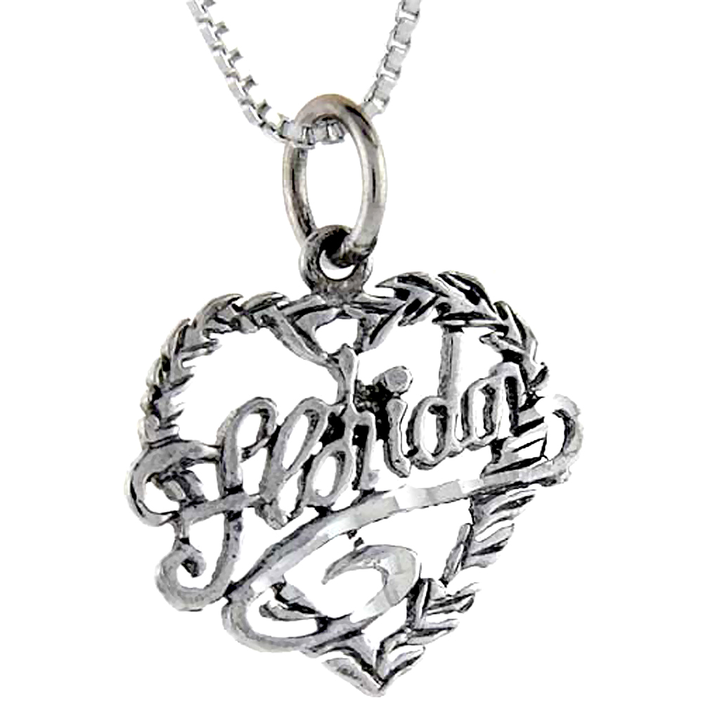 Sterling Silver Love Florida Word Pendant Talking Charm for Women and Men 1 inch wide
