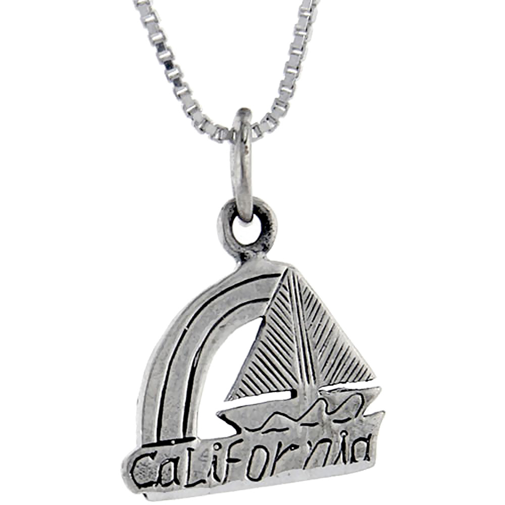 Sterling Silver California Word Pendant Talking Charm for Women and Men 1 inch wide