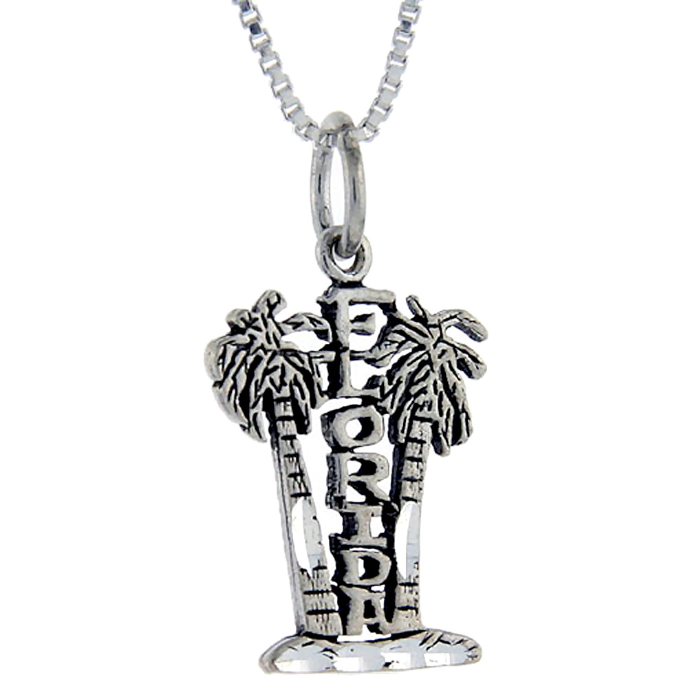 Sterling Silver Florida Word Pendant Talking Charm for Women and Men 1 inch wide