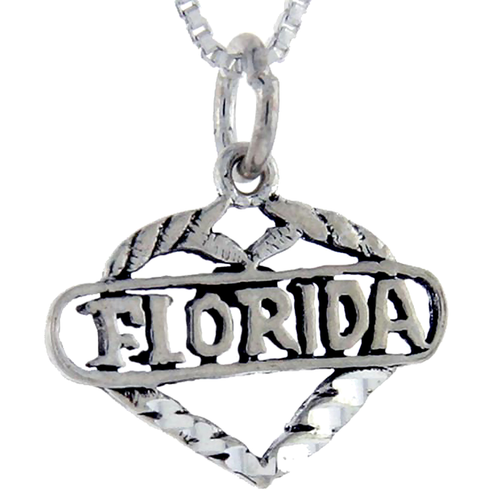 Sterling Silver Florida Word Pendant Talking Charm for Women and Men 1 inch wide