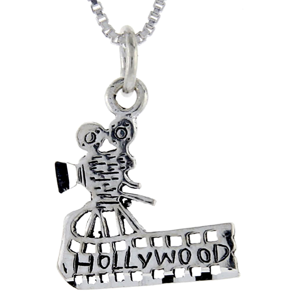 Sterling Silver Hollywood Word Pendant Talking Charm for Women and Men 1 inch wide