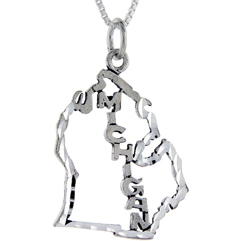 Sterling Silver Michigan Word Pendant Talking Charm for Women and Men 1 inch wide