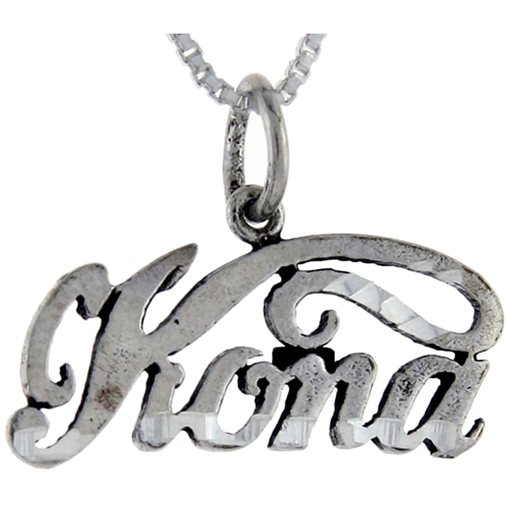 Sterling Silver Kona Word Pendant Talking Charm for Women and Men 1 inch wide