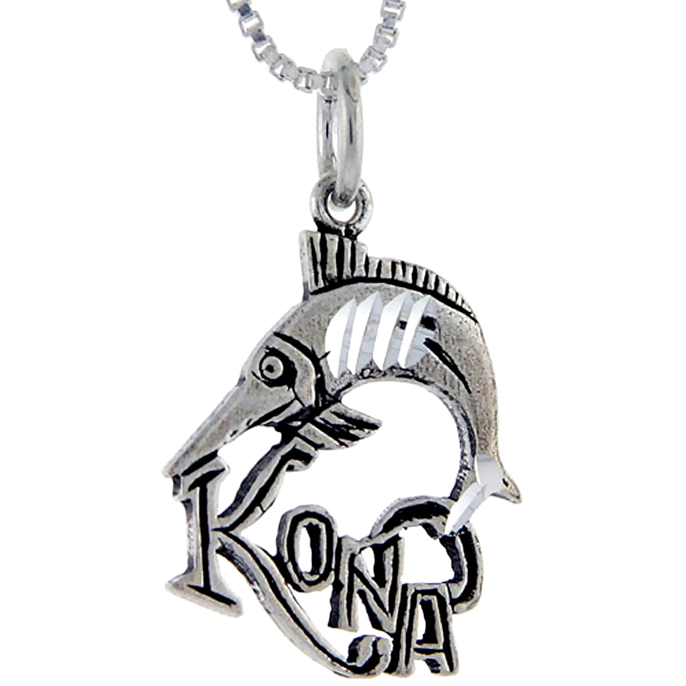 Sterling Silver Kona Word Pendant Talking Charm for Women and Men 1 inch wide