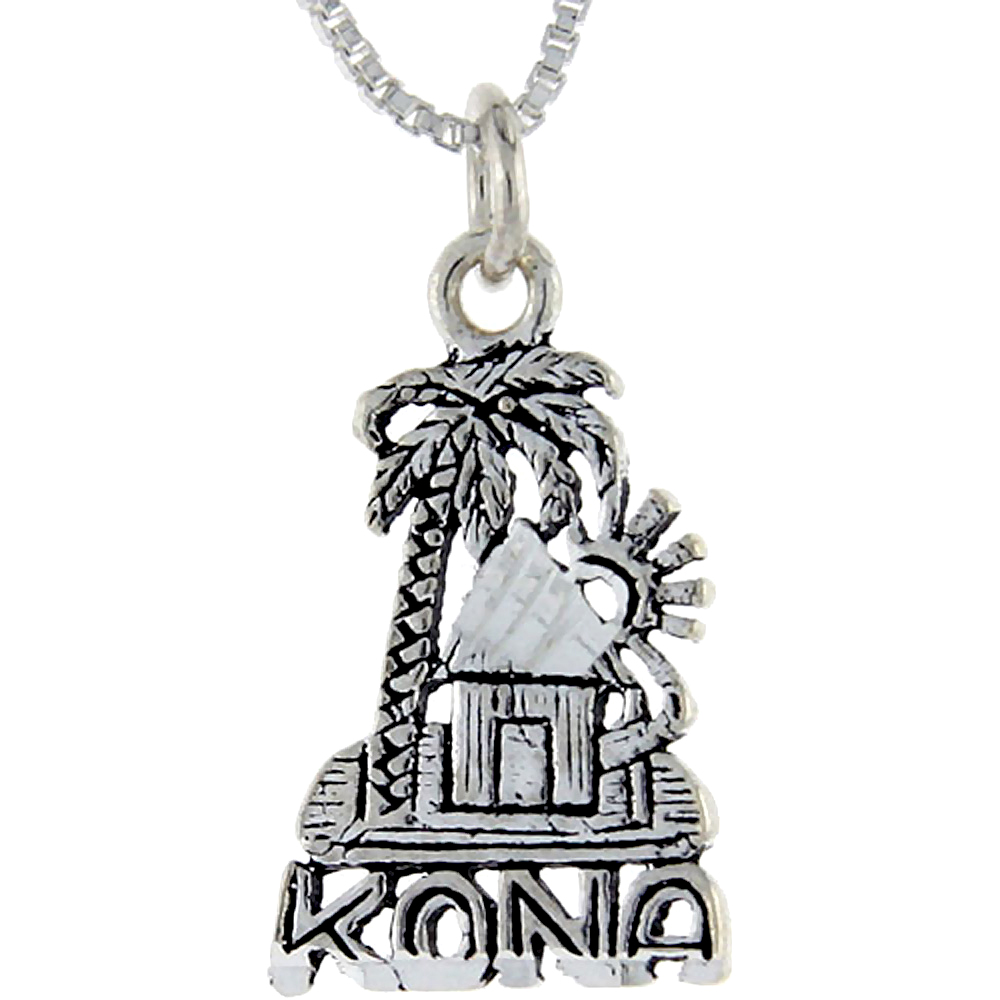 Sterling Silver Kona Word Pendant Talking Charm for Women and Men 1 inch wide