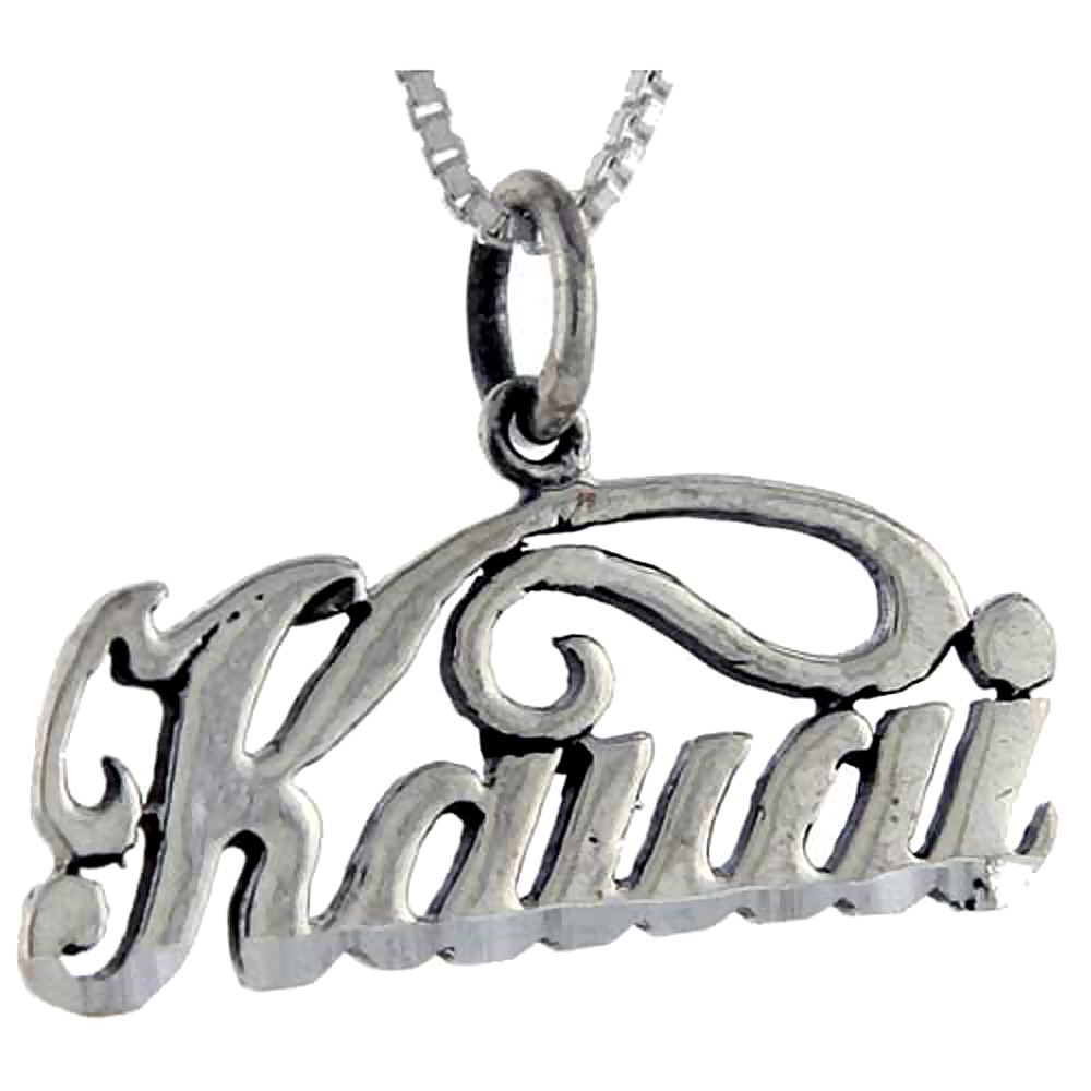 Sterling Silver Kauai Word Pendant Talking Charm for Women and Men 1 inch wide