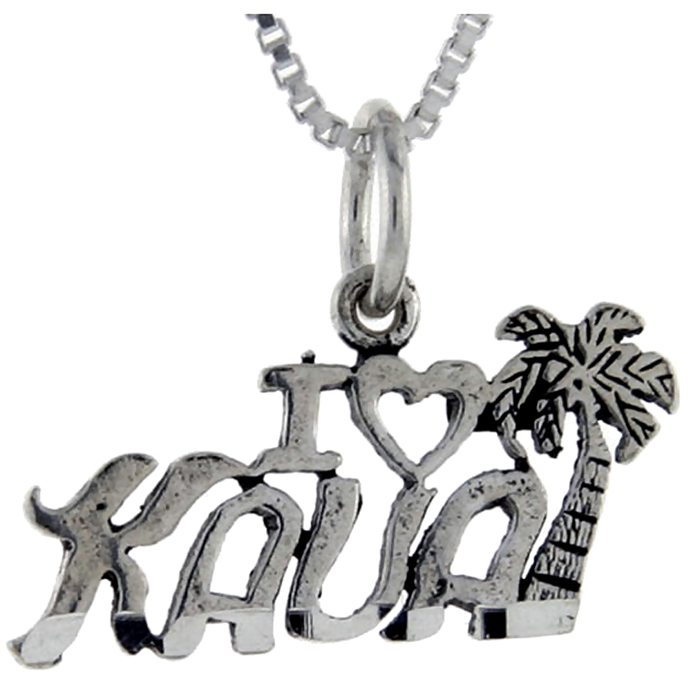 Sterling Silver I Love Kauai Word Pendant Talking Charm for Women and Men 1 inch wide