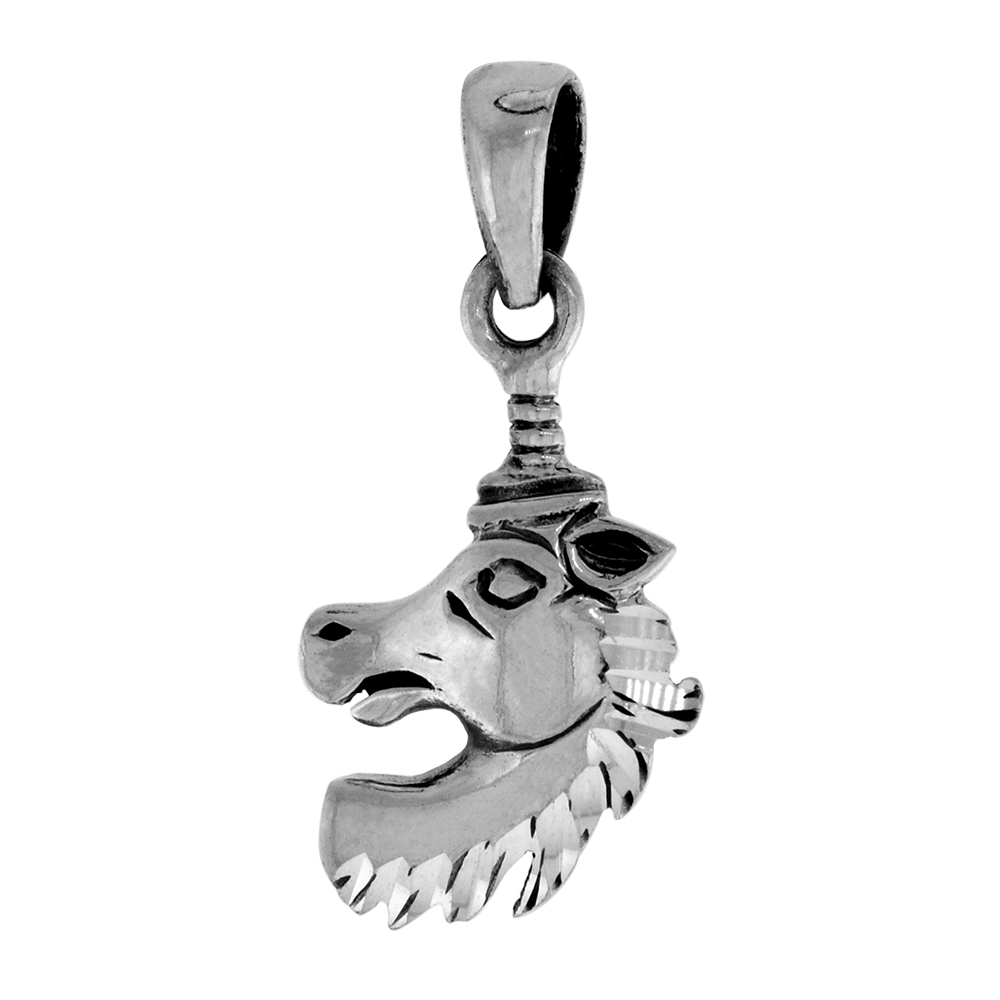 Dainty 3/4 inch Sterling Silver Unicorn-Head Pendant for Women & Teens Diamond-Cut Oxidized finish NO Chain