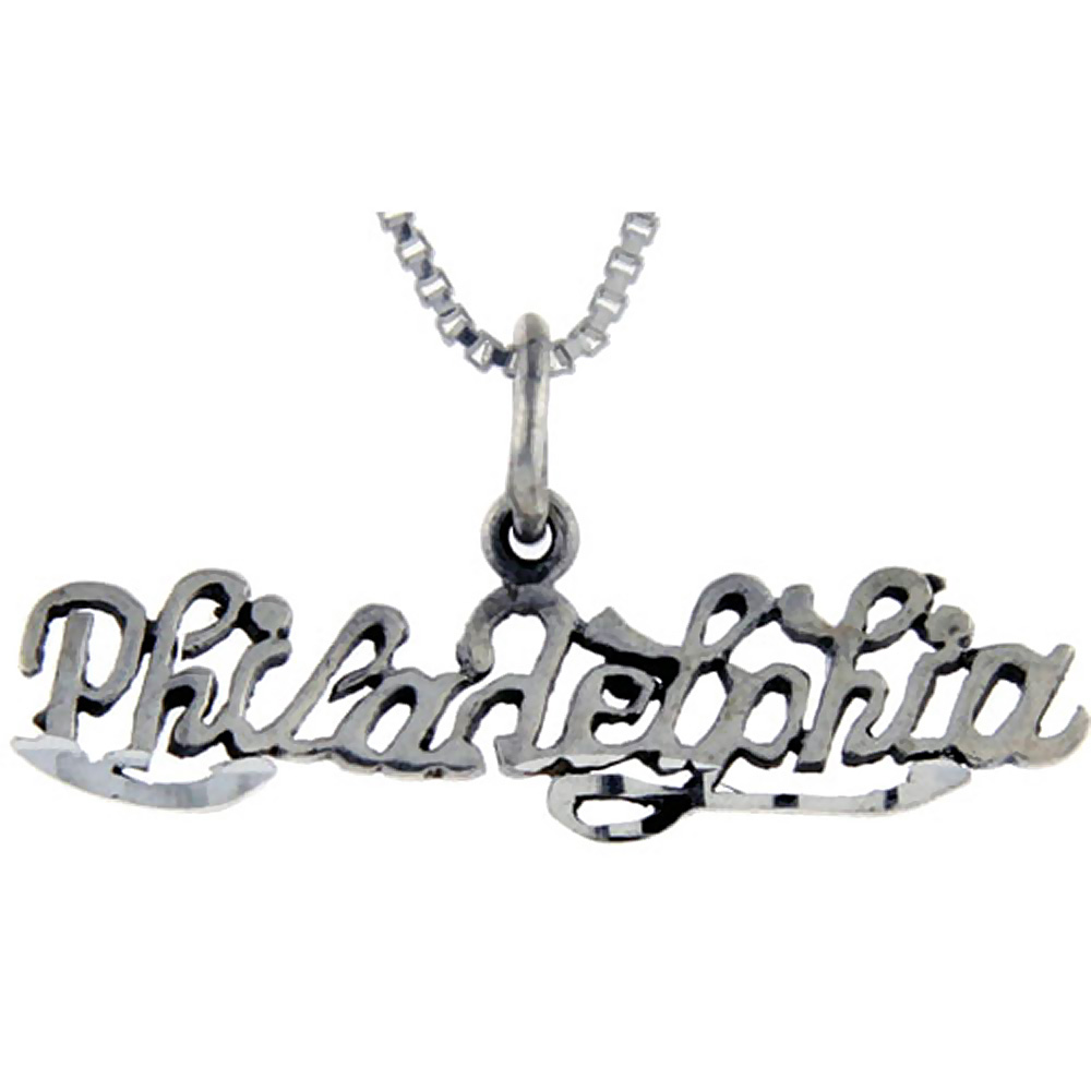 Sterling Silver Philadelphia Word Pendant Talking Charm for Women and Men 1 inch wide