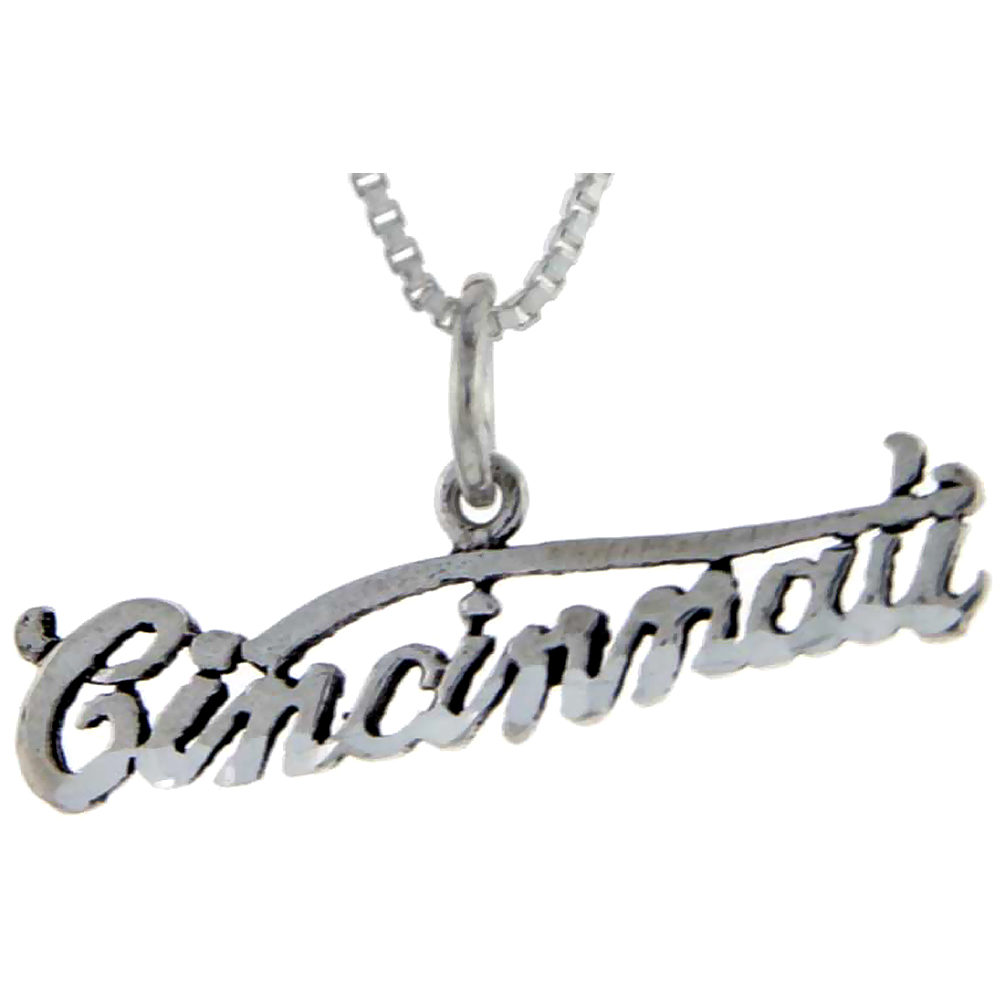 Sterling Silver Cincinnati Word Pendant Talking Charm for Women and Men 1 inch wide