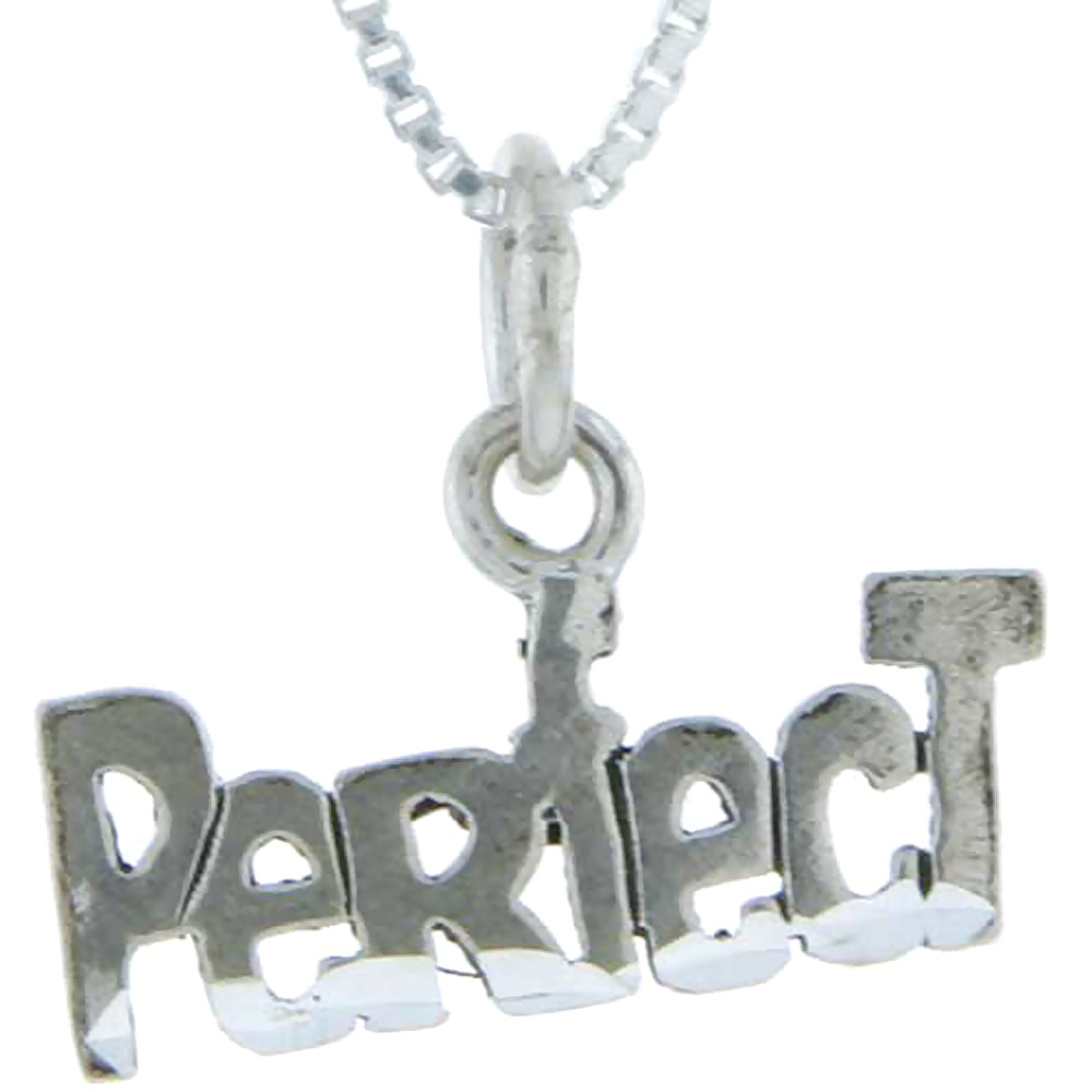 Sterling Silver Perfect Word Pendant Talking Charm for Women and Men 1 inch wide