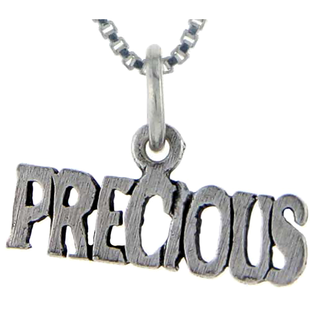 Sterling Silver Precious Word Pendant Talking Charm for Women and Men 1 inch wide