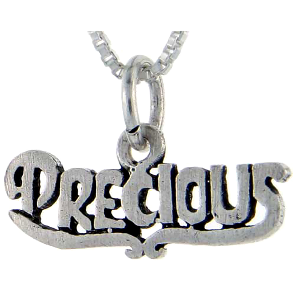 Sterling Silver Precious Word Pendant Talking Charm for Women and Men 1 inch wide