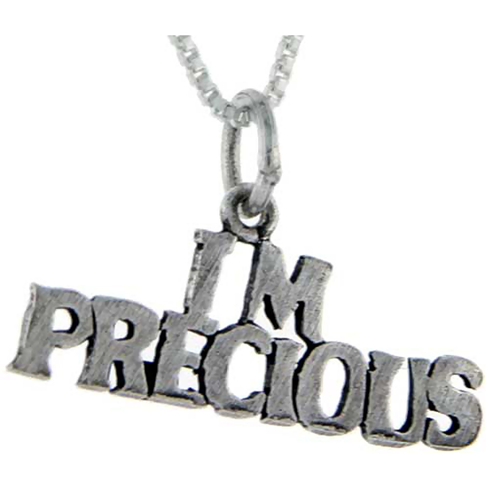 Sterling Silver I'm Precious Word Pendant Talking Charm for Women and Men 1 inch wide