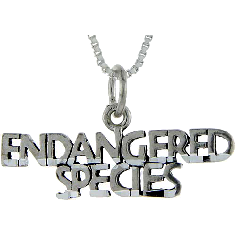 Sterling Silver Endangered Species Word Pendant Talking Charm for Women and Men 1 inch wide