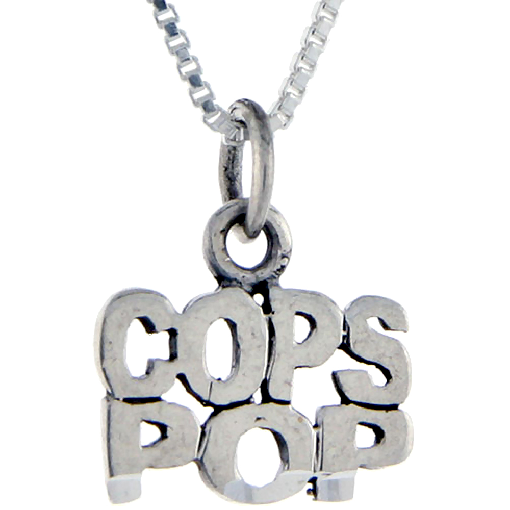 Sterling Silver Cops Pop Word Pendant Talking Charm for Women and Men 1 inch wide