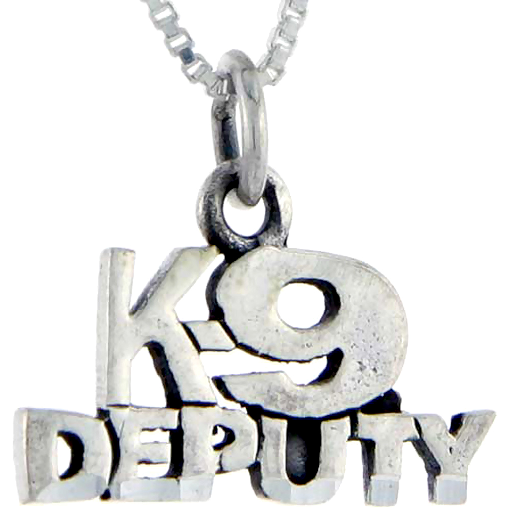 Sterling Silver K9 Deputy Word Pendant Talking Charm for Women and Men 1 inch wide