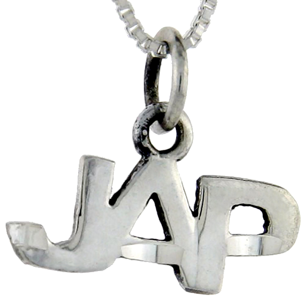 Sterling Silver JAP Word Pendant Talking Charm for Women and Men 1 inch wide