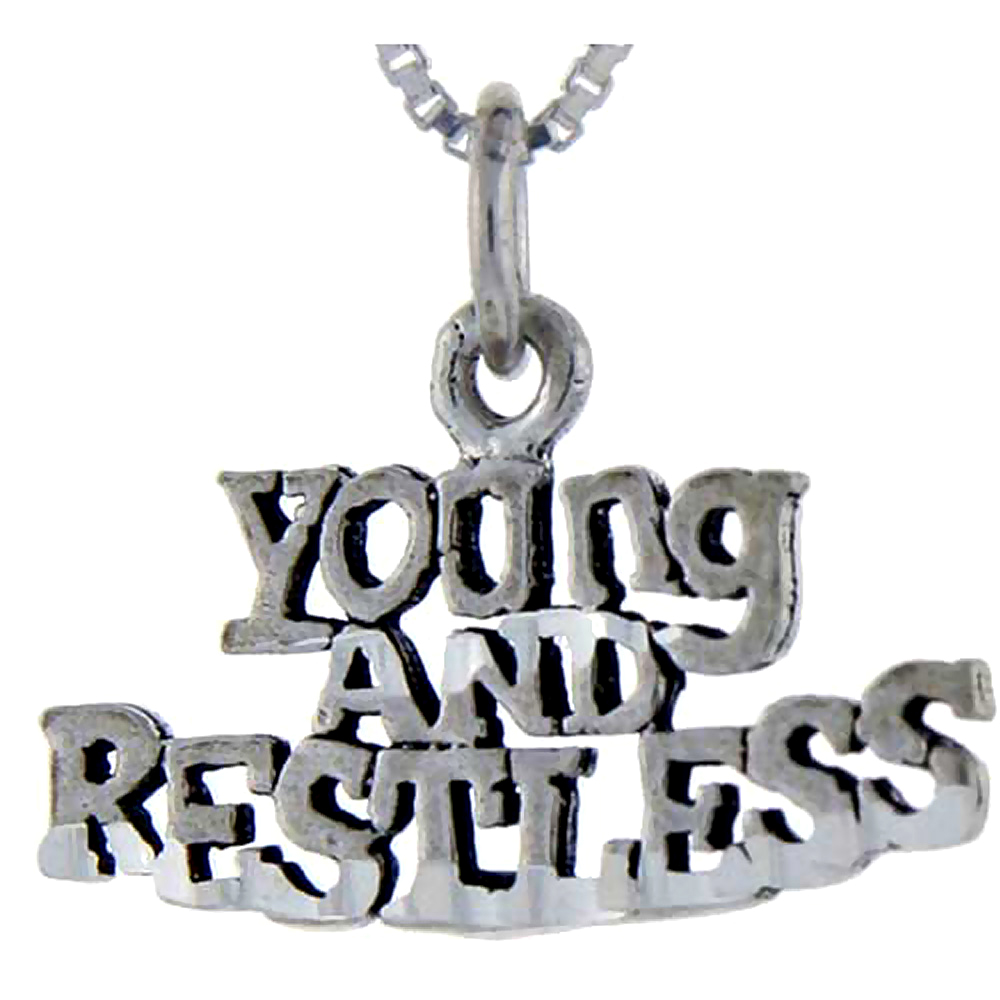 Sterling Silver Young and Restless Word Pendant Talking Charm for Women and Men 1 inch wide