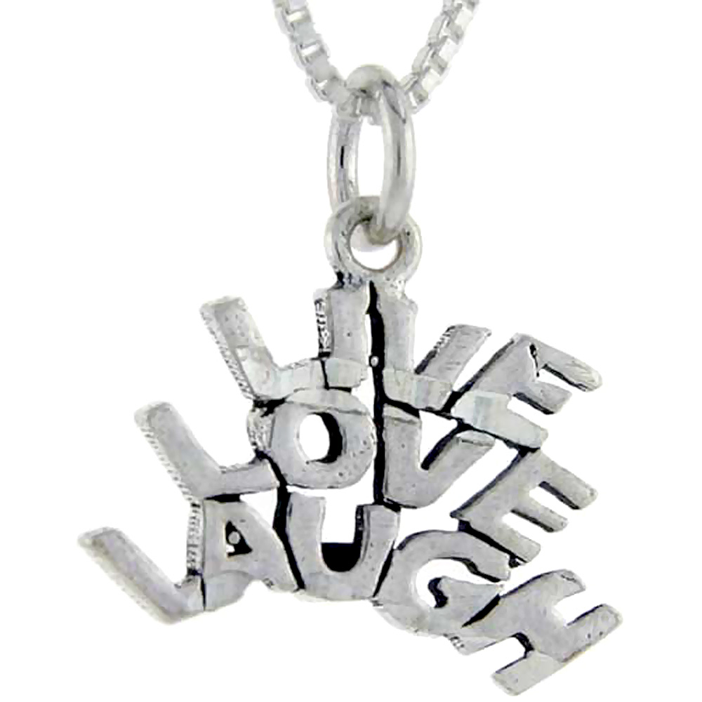 Sterling Silver Live Love Laugh Word Pendant Talking Charm for Women and Men 1 inch wide