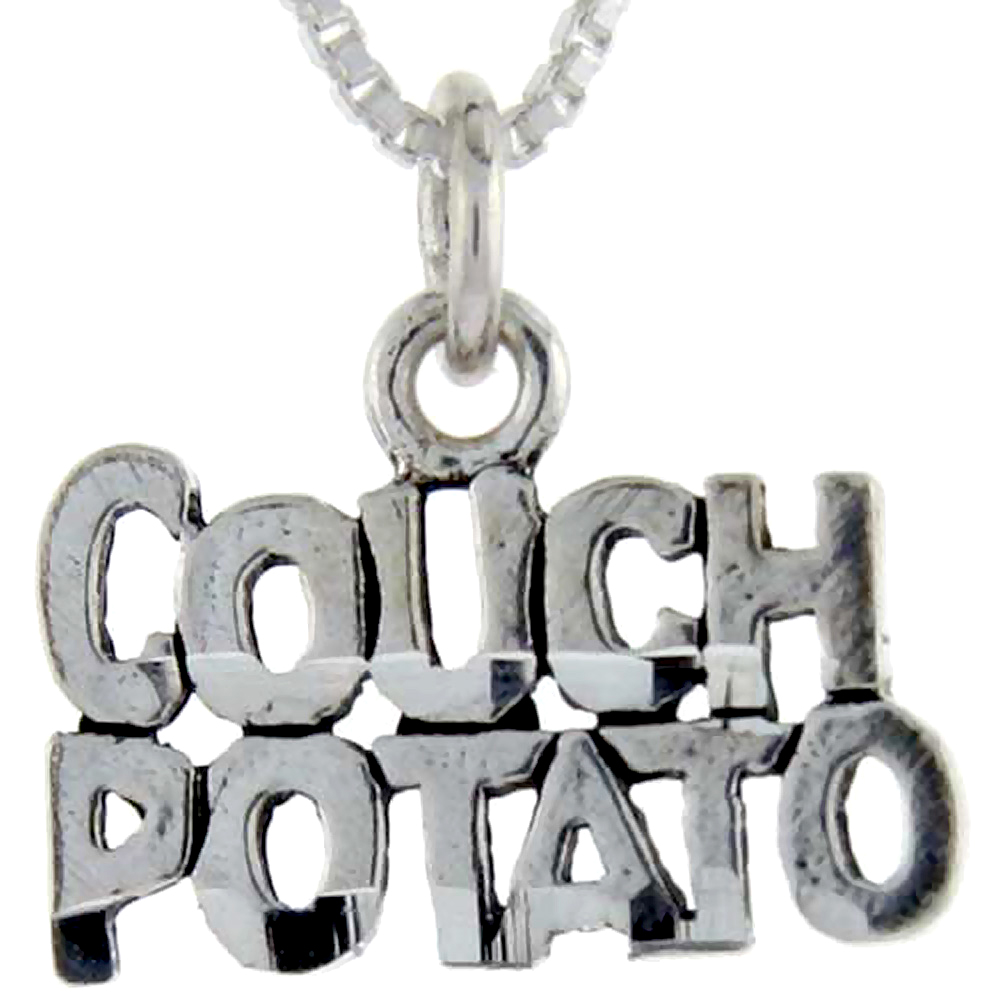 Sterling Silver Couch Potato Word Pendant Talking Charm for Women and Men 1 inch wide