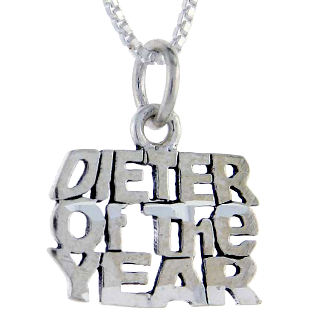 Sterling Silver Dieter of the Year Word Pendant Talking Charm for Women and Men 1 inch wide