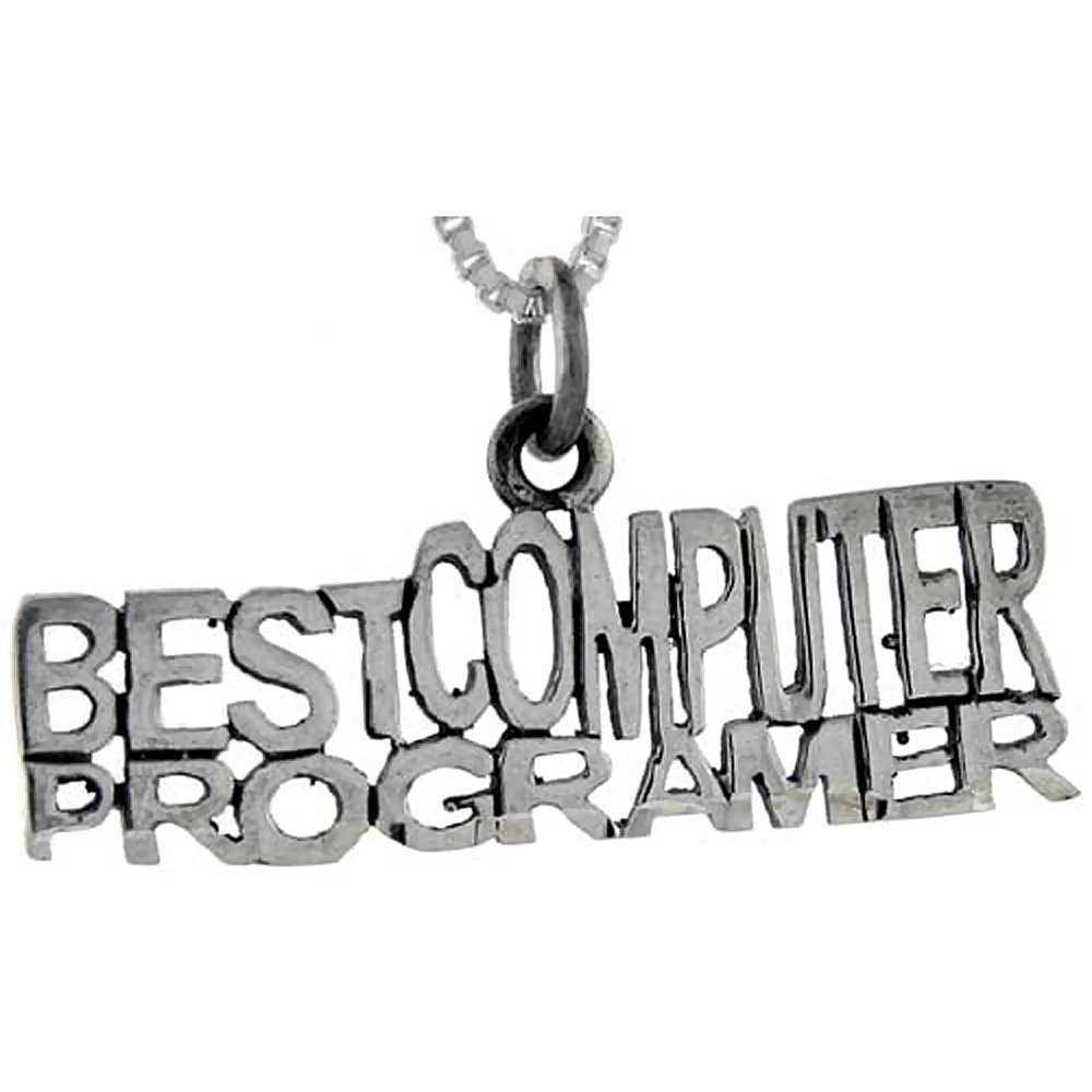Sterling Silver Best Computer Programmer Word Pendant Talking Charm for Women and Men 1 inch wide