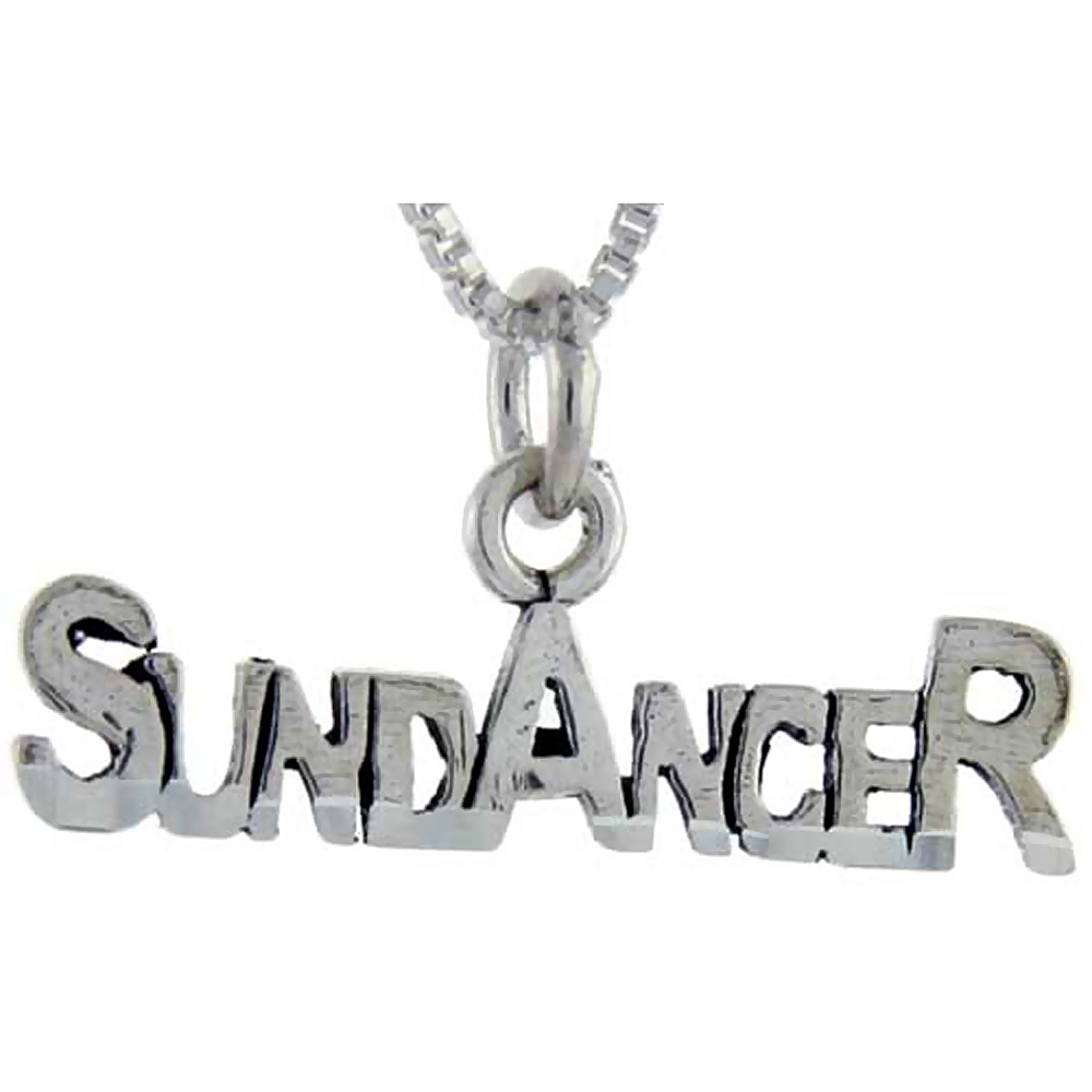 Sterling Silver Sun Dancer Word Pendant Talking Charm for Women and Men 1 inch wide