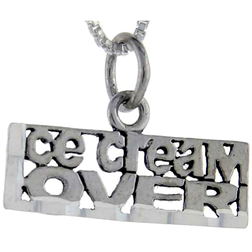 Sterling Silver Ice Cream Lover Word Pendant Talking Charm for Women and Men 1 inch wide