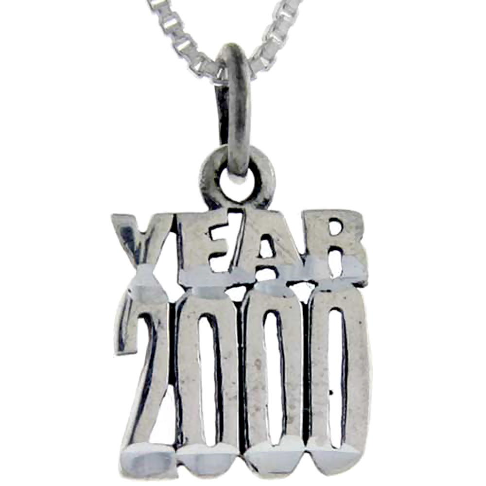 Sterling Silver Year 2000 Word Pendant Talking Charm for Women and Men 1 inch wide