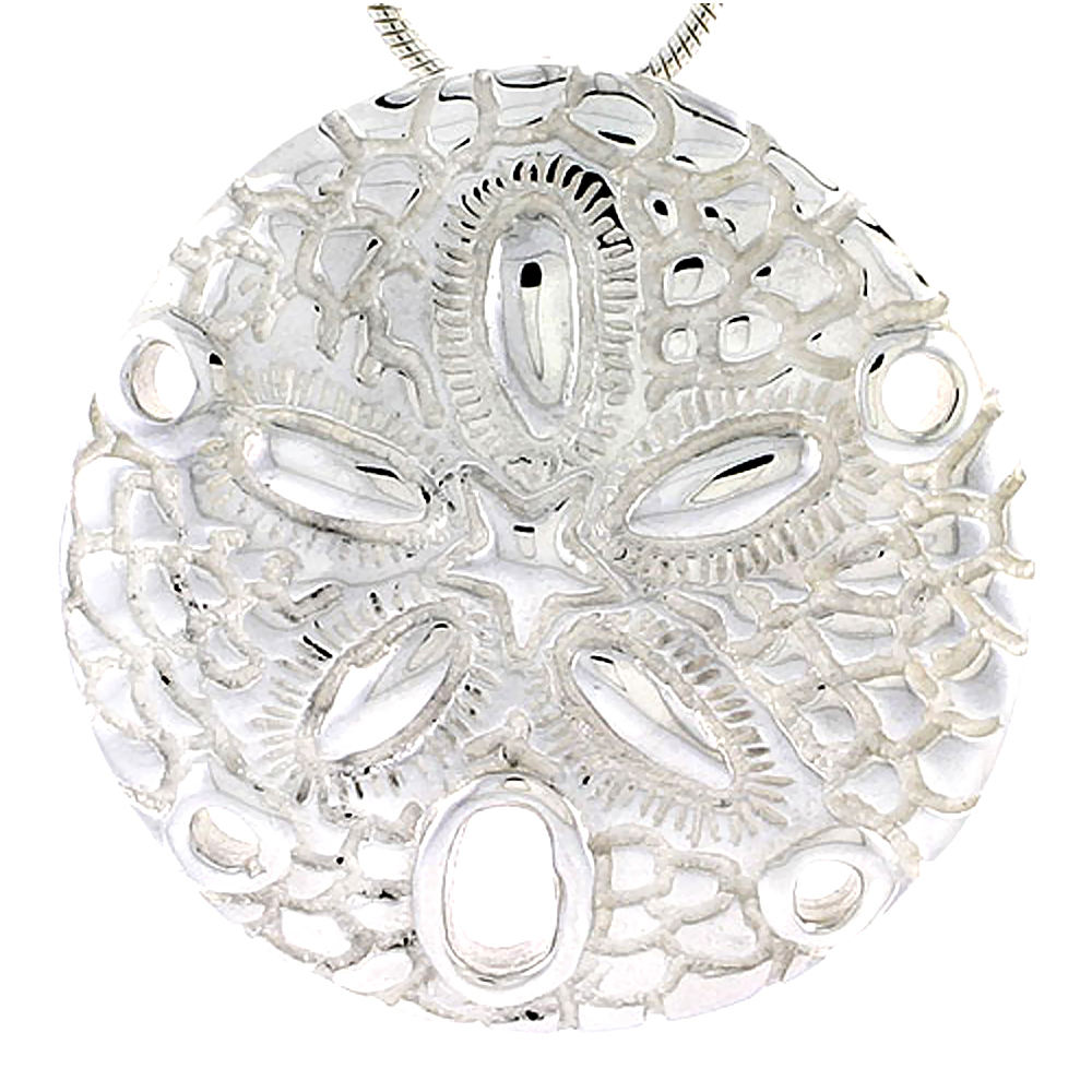 Sterling Silver Sand dollar Pendant for Women Flawless Polished Finish 1 1/16 inch Tall No Chain