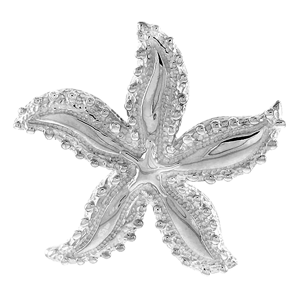Sterling Silver Starfish Pendant for Women Flawless Polished Finish 1 5/16 inch Tall No Chain