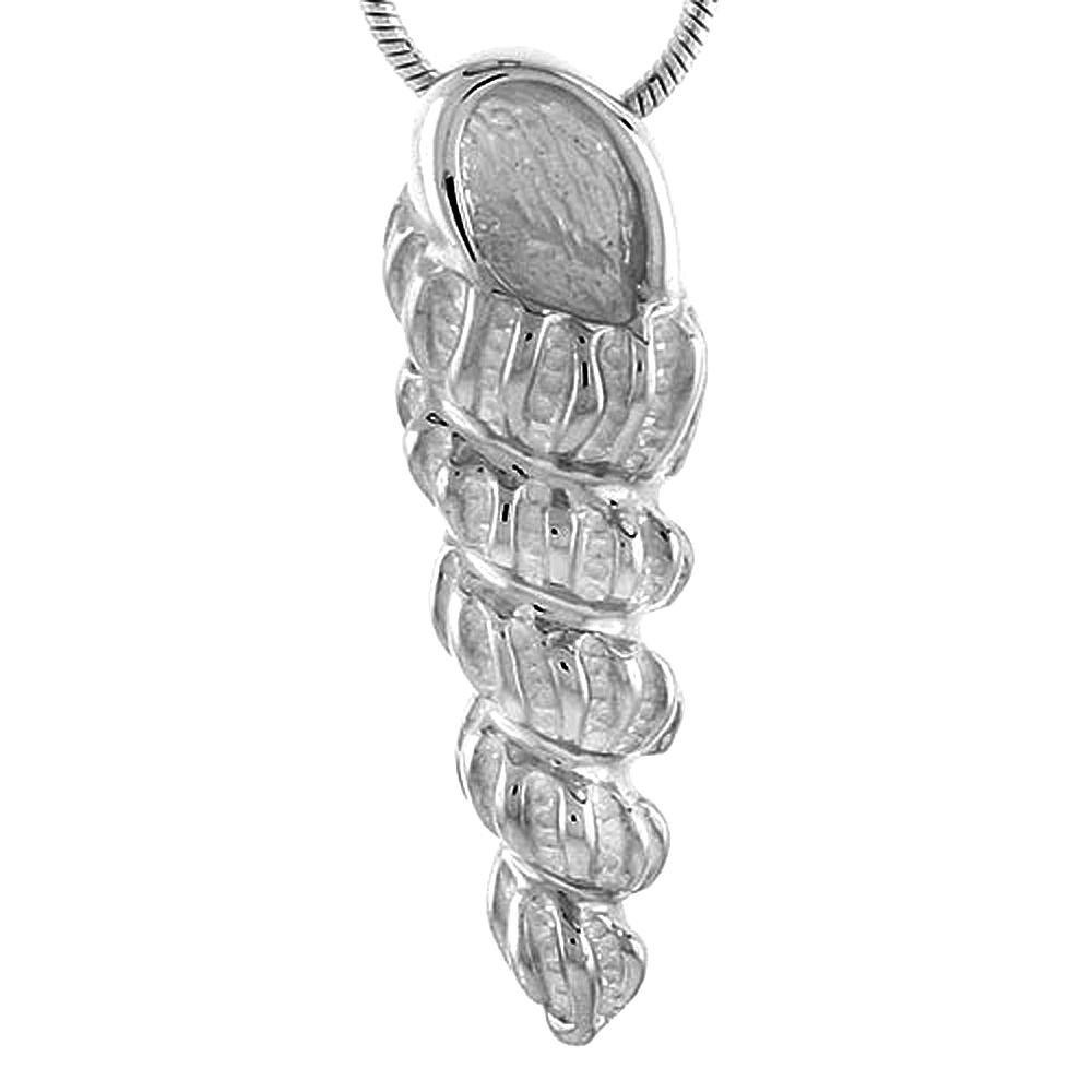 Sterling Silver Turritella Sea Snail Pendant for Women Flawless Polished Finish 1 1/8 inch Tall No Chain