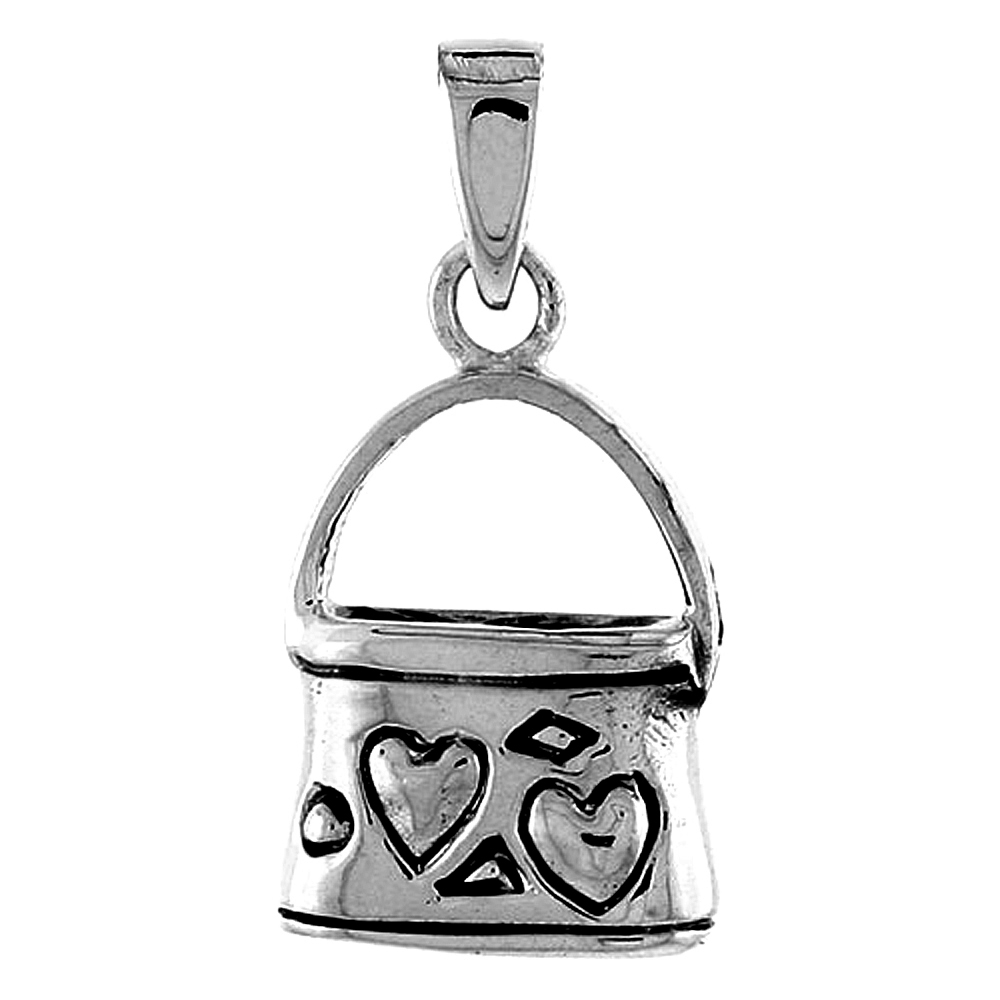 Sterling Silver Hearts Pattern Lady's Purse Pendant for Women Oxidized Antique Finish 5/8 inch Tall No Chain