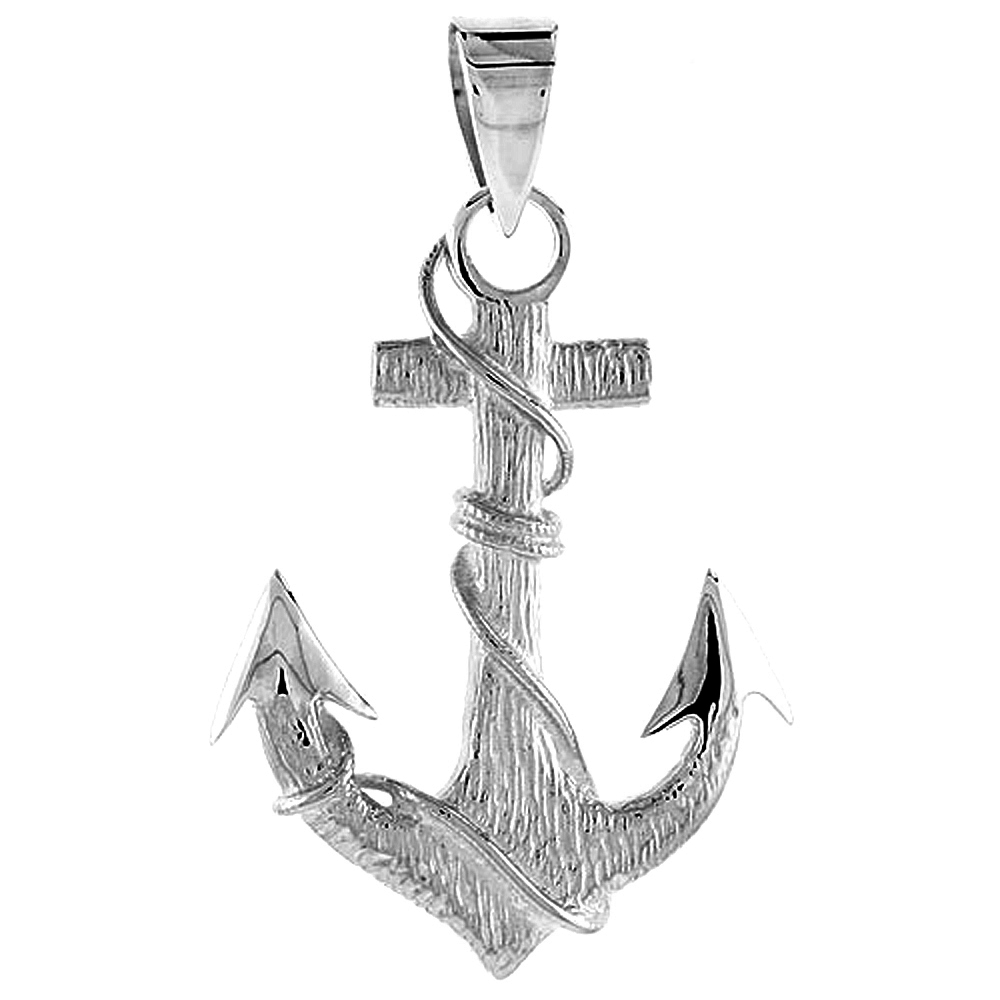 Sterling Silver Mariner's Anchor Cross Pendant for men Flawless Polished Finish 1 1/4 inch Tall No Chain