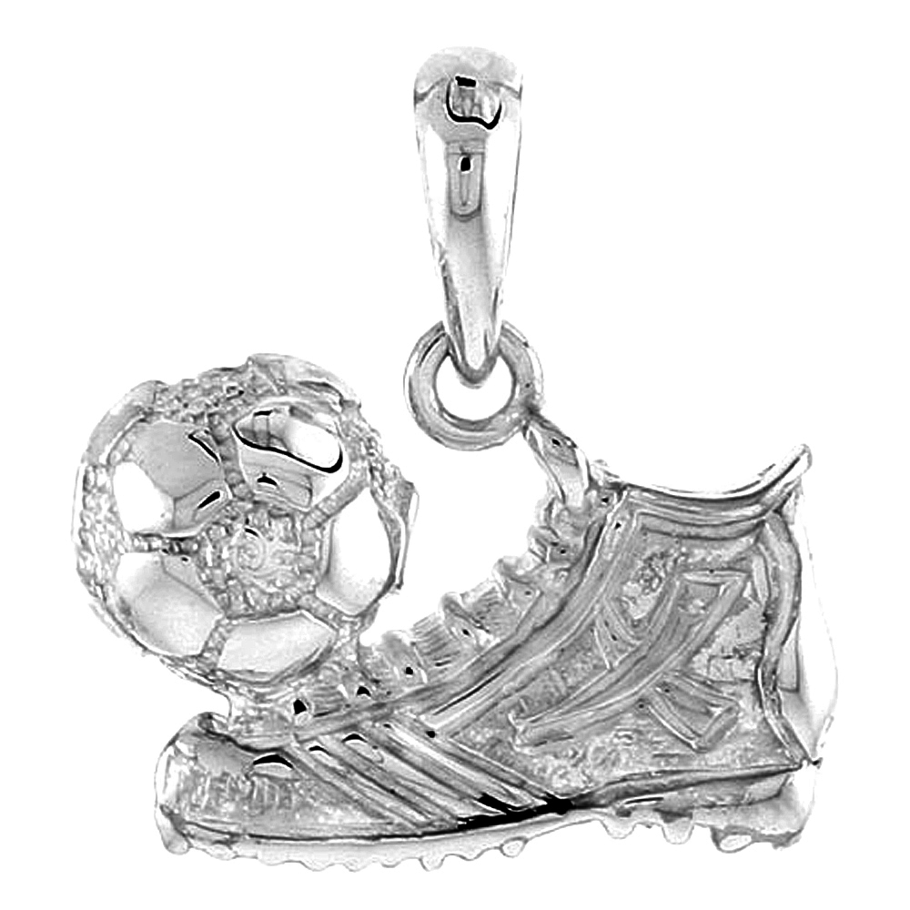 Sterling Silver Soccer Ball & Shoe Pendant Flawless Quality, 1/2 inch wide No Chain