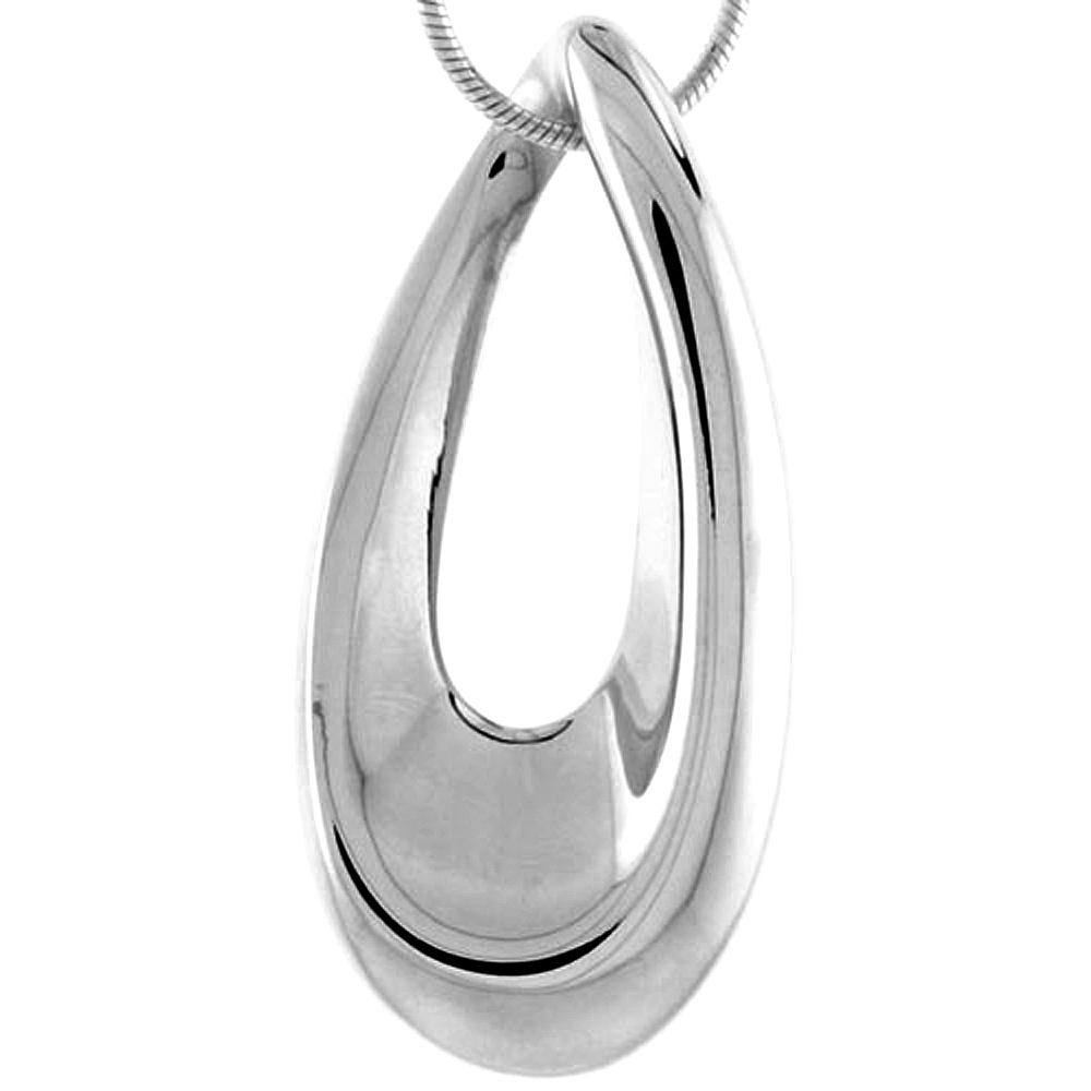 Sterling Silver Teardrop style Pendant for Women Flawless Polished Finish 1 5/16 inch Tall No Chain
