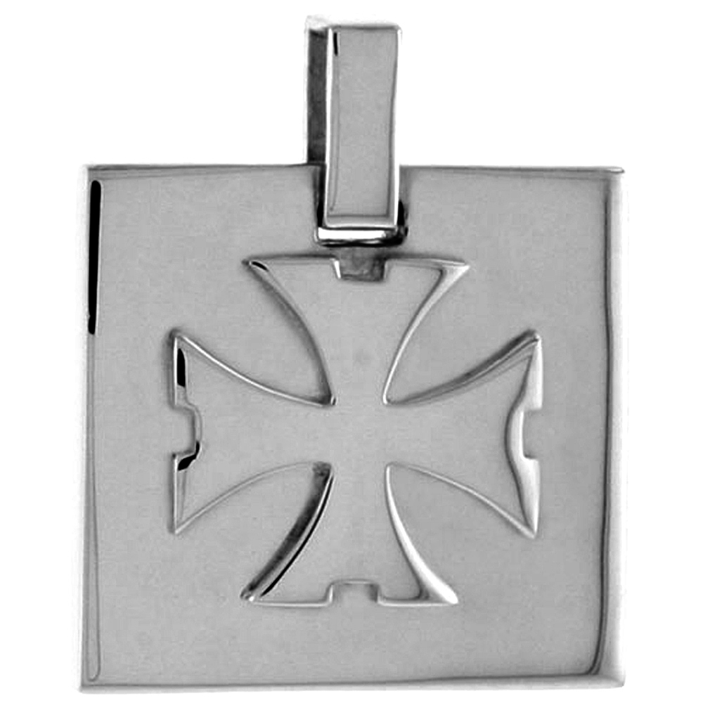 Sterling Silver Square Relief Maltese Cross Pendant with Notches Women Flawless Finish 3/4 inch Tall No Chain