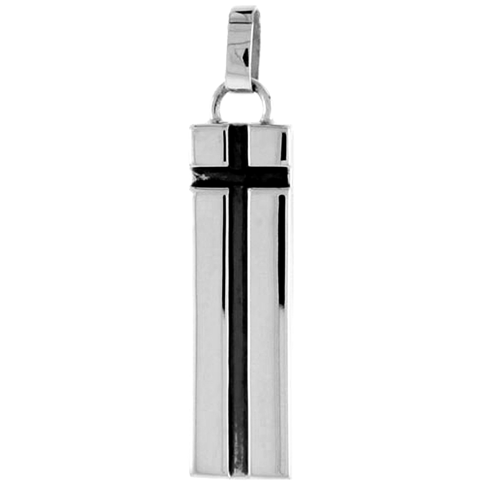 Sterling Silver Square Carved Cross Pendant for men Oxidized Antique Finish 1 1/16 inch Tall No Chain