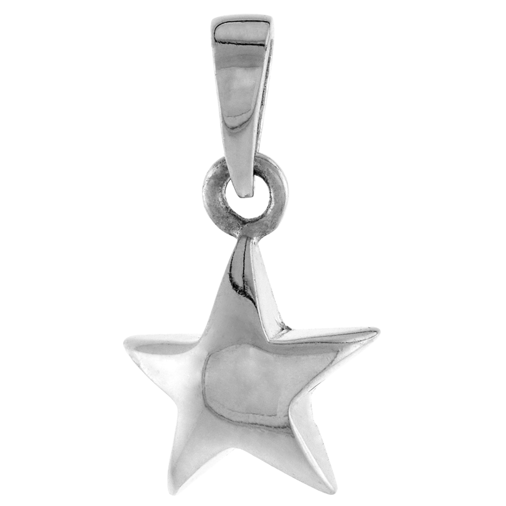 Sterling Silver Puffy Star Necklace for Women Oxidized Antique Finish 1/2 inch Tall No Chain
