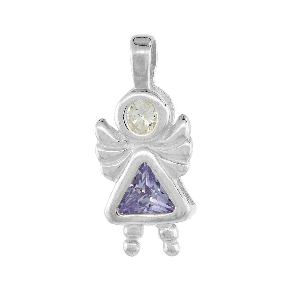 Sterling Silver Alexandrite Cubic Zirconia June Birthstone Angel Pendant NO Chain