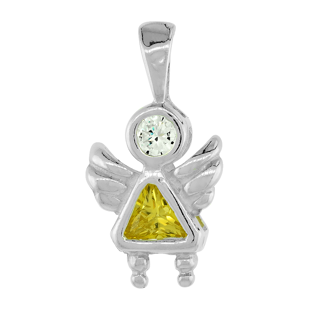 Sterling Silver Citrine Cubic Zirconia November Birthstone Angel Pendant NO Chain