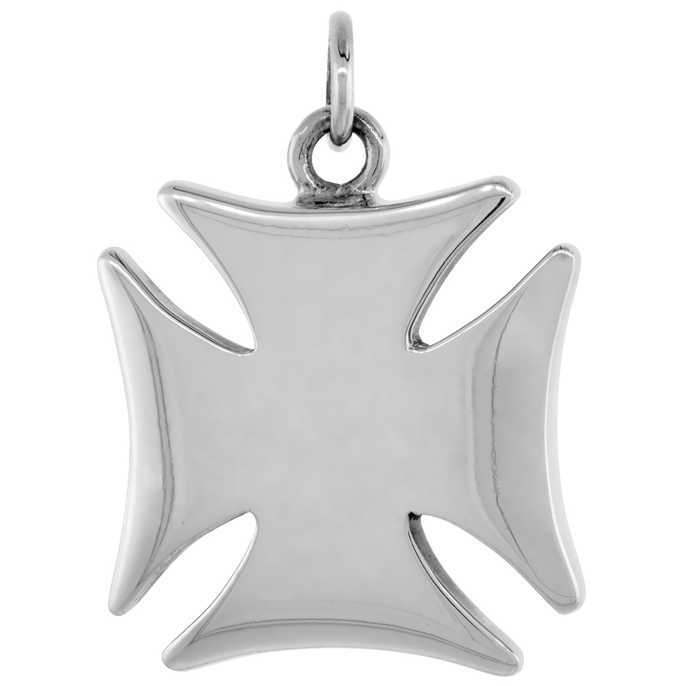 Sterling Silver Large Maltese Cross Pendant for Men Flawless Polished Finish 15/16 inch (24 mm) tall