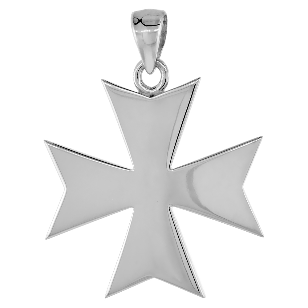 Sterling Silver High Polished St Johns Maltese Cross Pendant for Men Flawless Polished Finish 1 1/16 inch (27 mm) tall